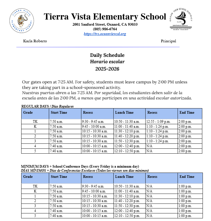 Horario de escuela